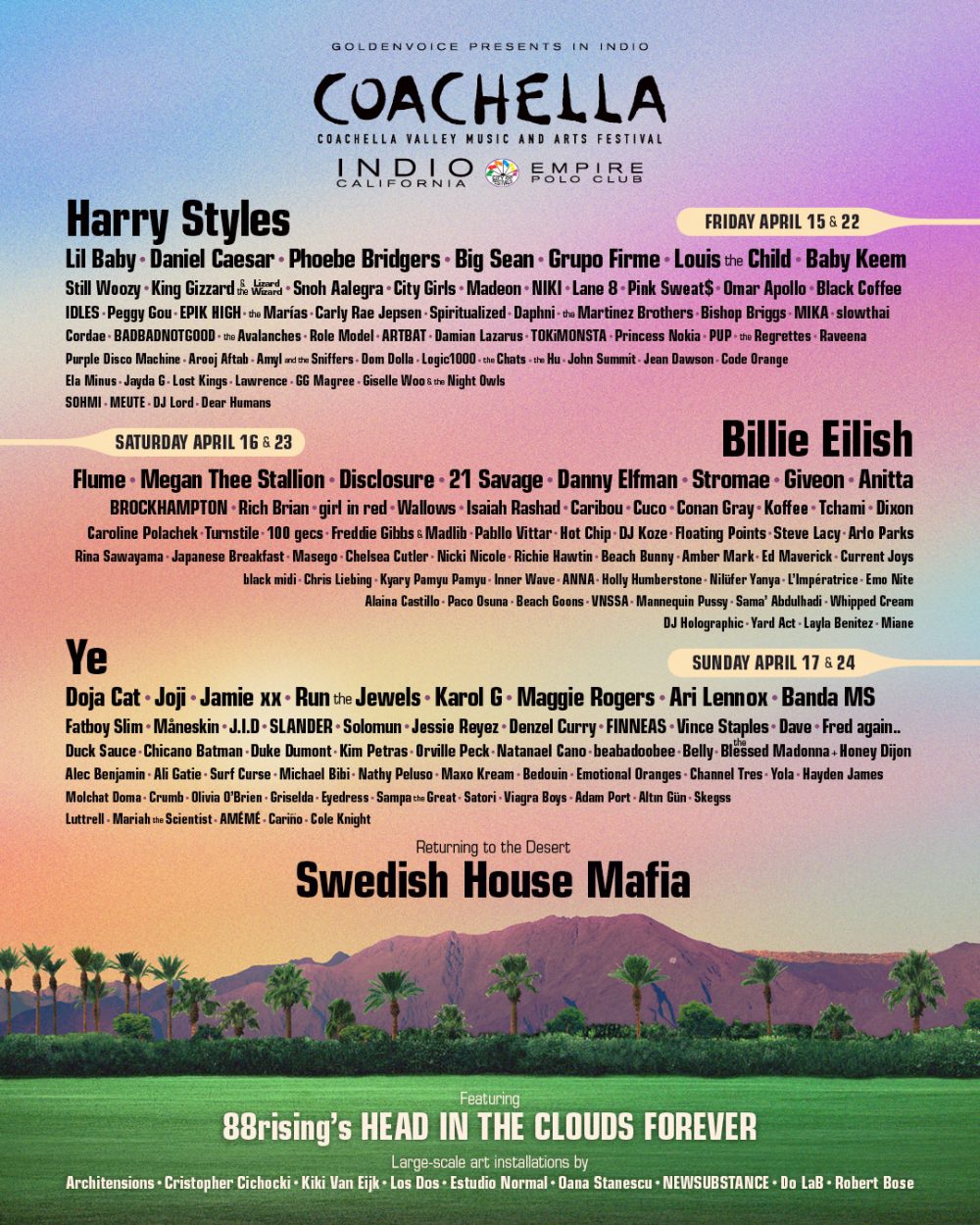 Coachella 2022 Lineup Revealed Harry Styles Billie Eilish Ye Headline